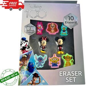 Disney 100 Eraser Set (10 Count W/ 2  Surprise Characters) NEW
